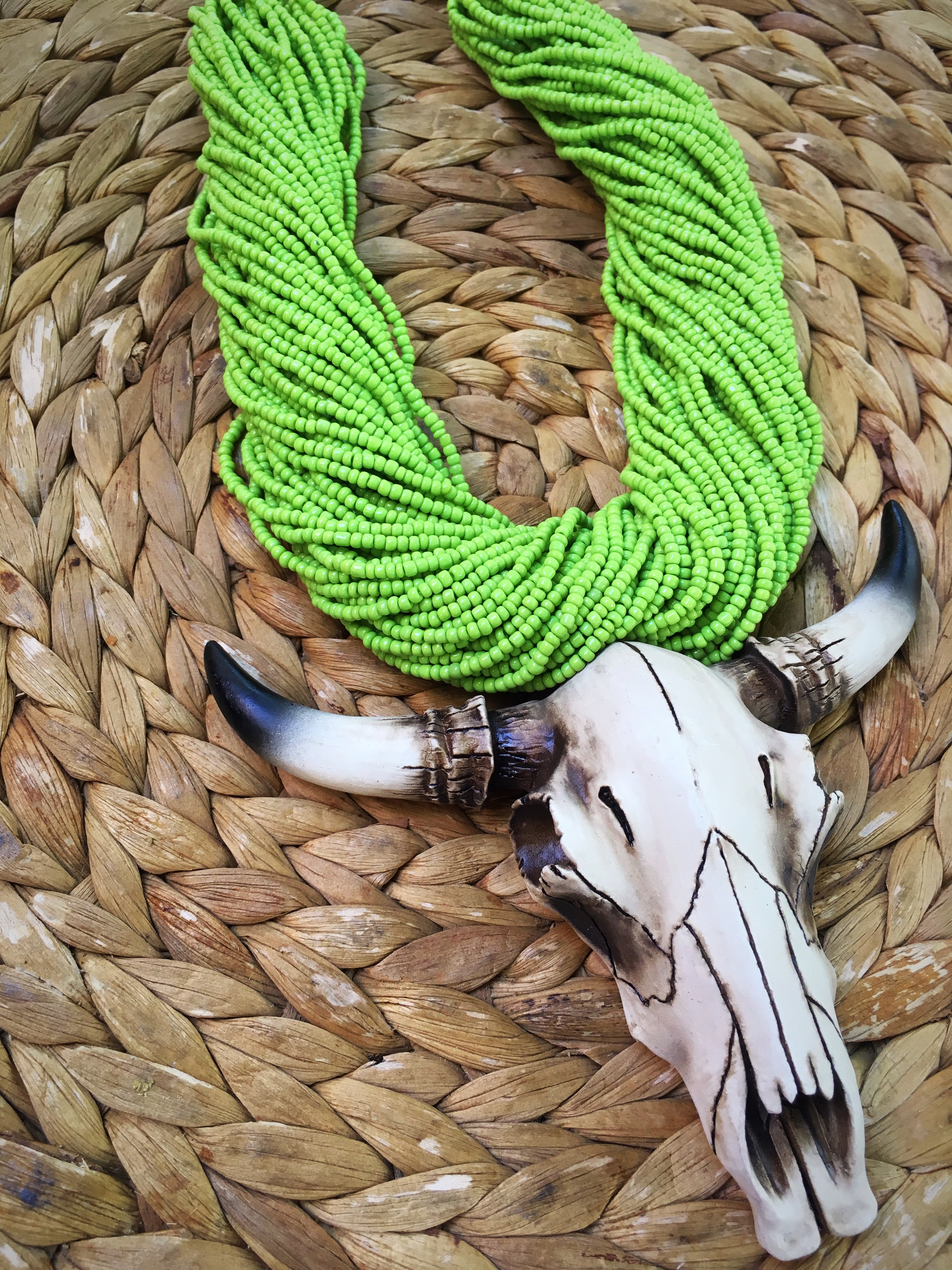 Chunky Seed Beaded & Longhorn Skull Pendant Necklace Ale Accessories