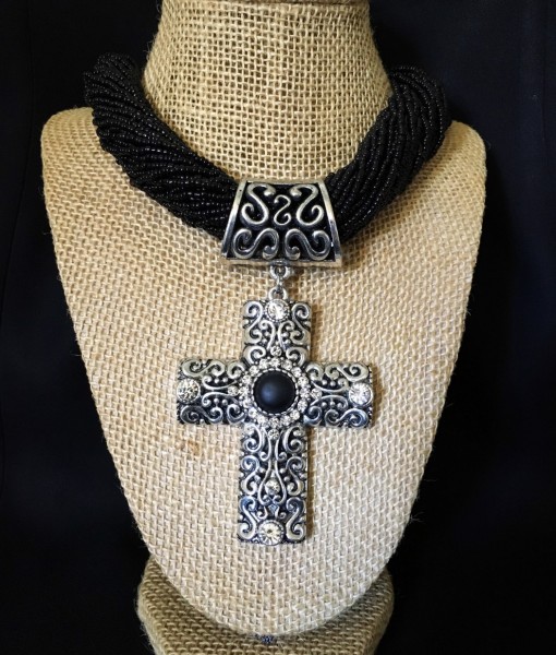 Black Seed Bead & Cross Pendant Necklace Ale Accessories