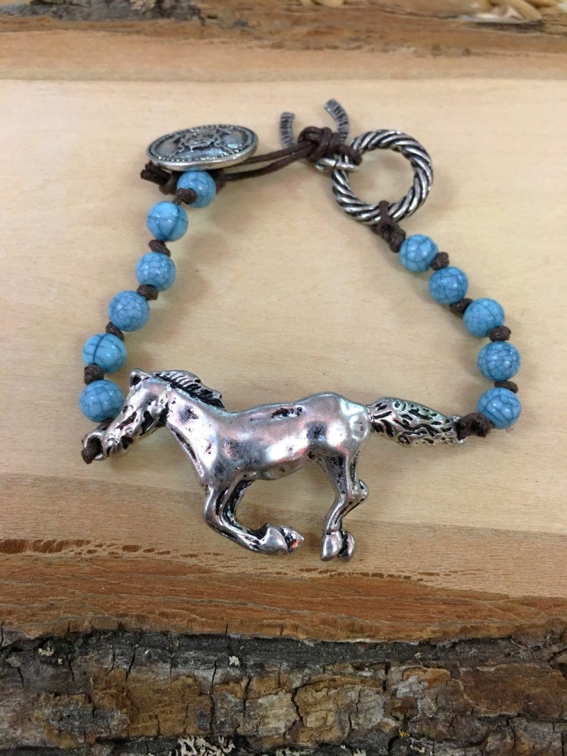 Horse Horseshoe Charm Bracelet Brown Turquoise Horse Horseshoe Charm Bracelet Brown Turquoise