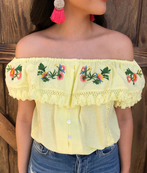 off shoulder top yellow