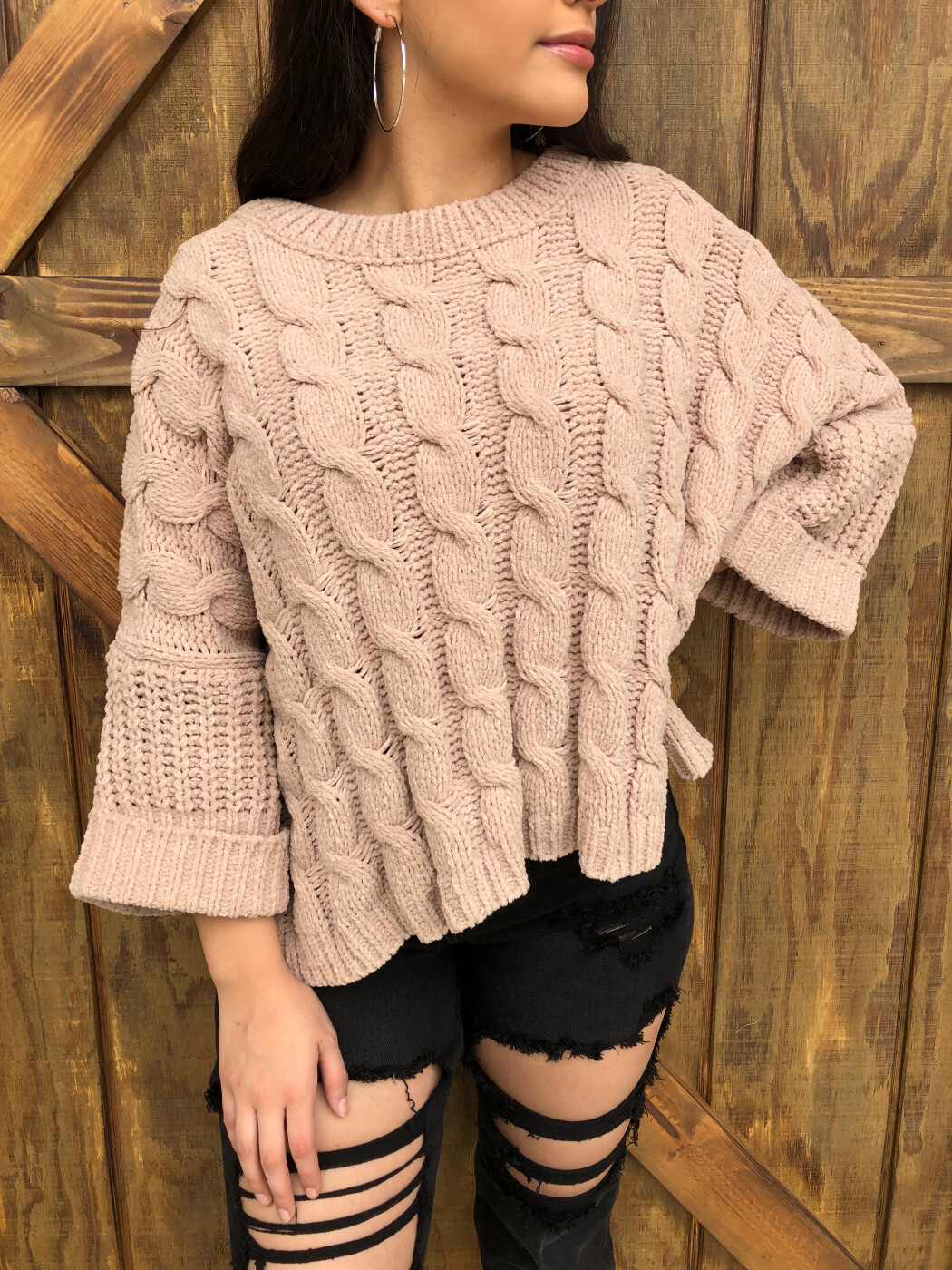 guipure lace lantern sleeve sweater