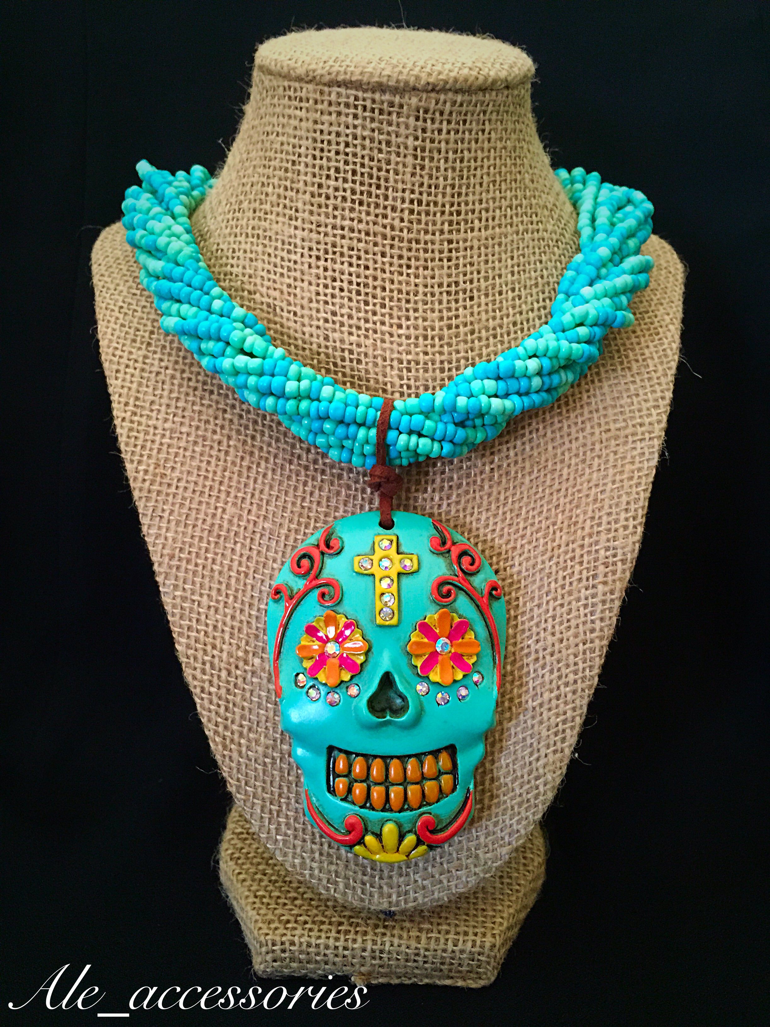 Seed Beaded & Sugar Skull Clay Necklace | Ale Accessories