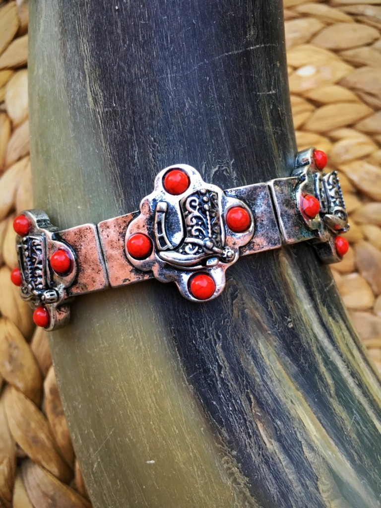 Antique Silver & Red Stone Boot Bracelet