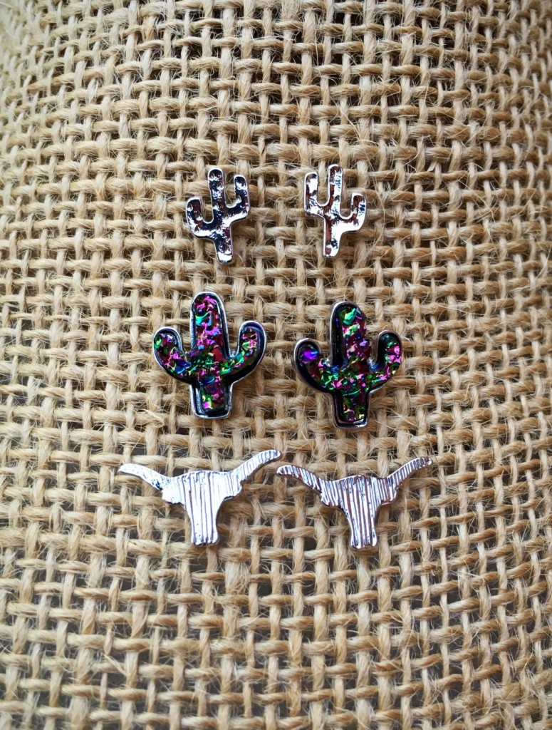 Longhorn & Cactus Stud Set Earrings ( Color )