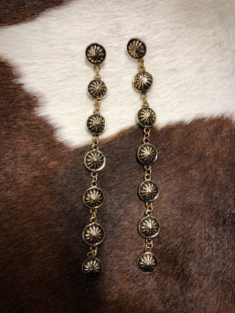 ” Marie ” Multi Concho Drop Earrings ( Antique Gold )