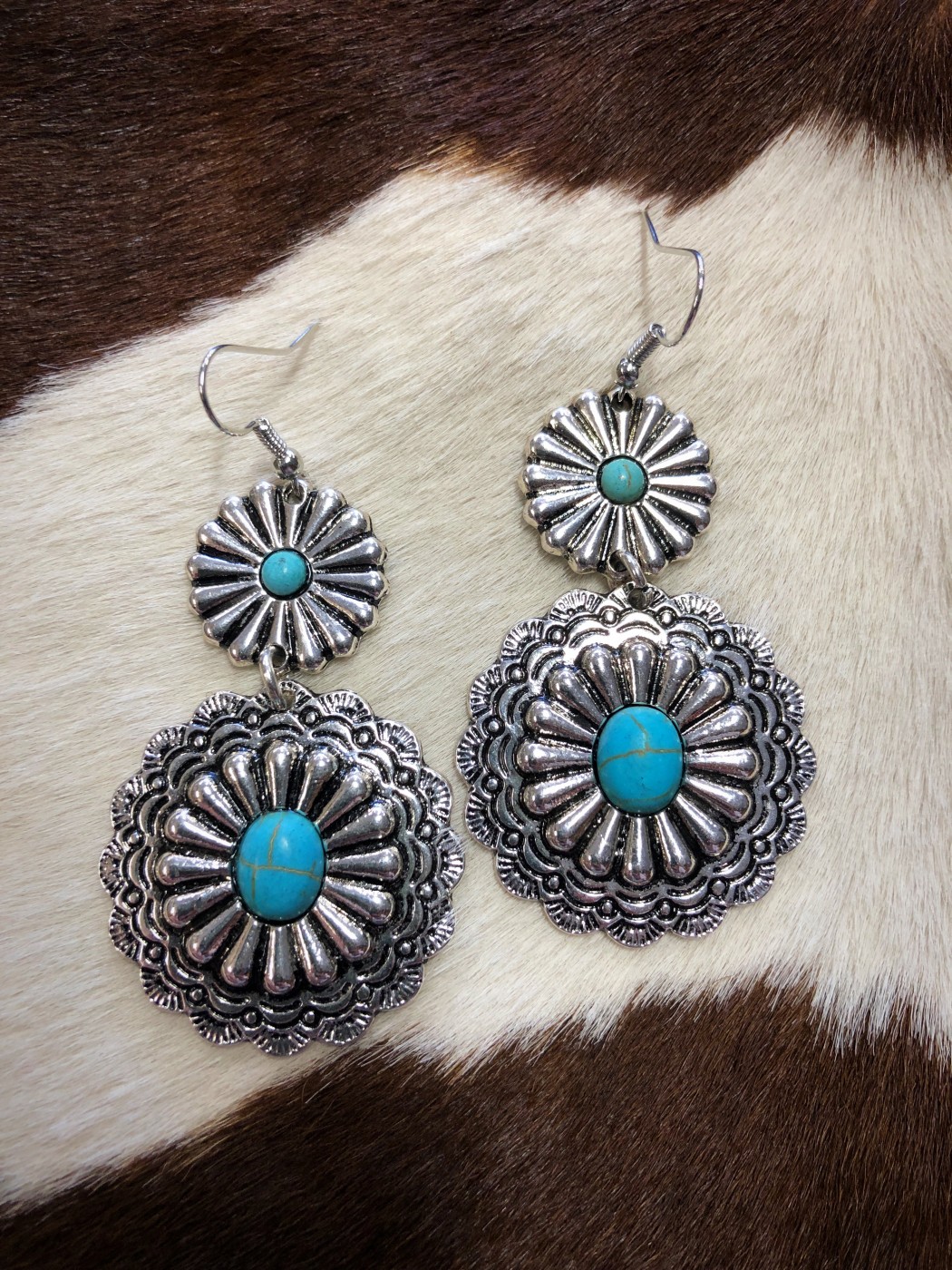 Western Concho Earrings ( Silver , Turquoise ) – Ale Accessories