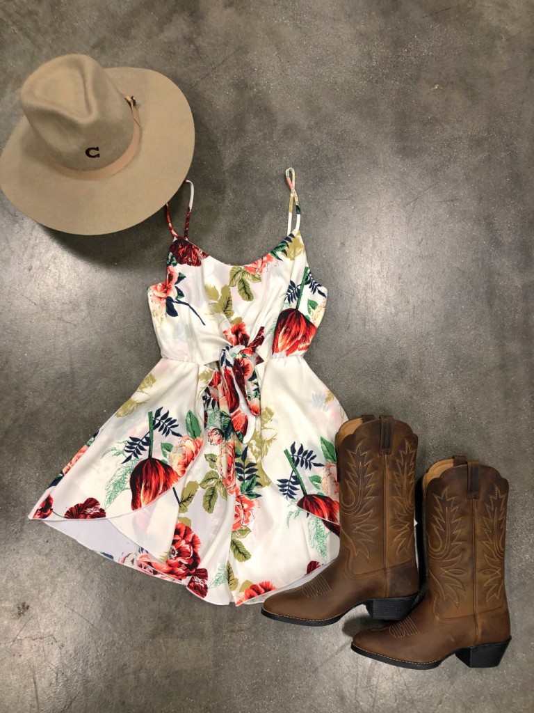 ” Nancy ” Floral Knot Front Romper ( Off White )