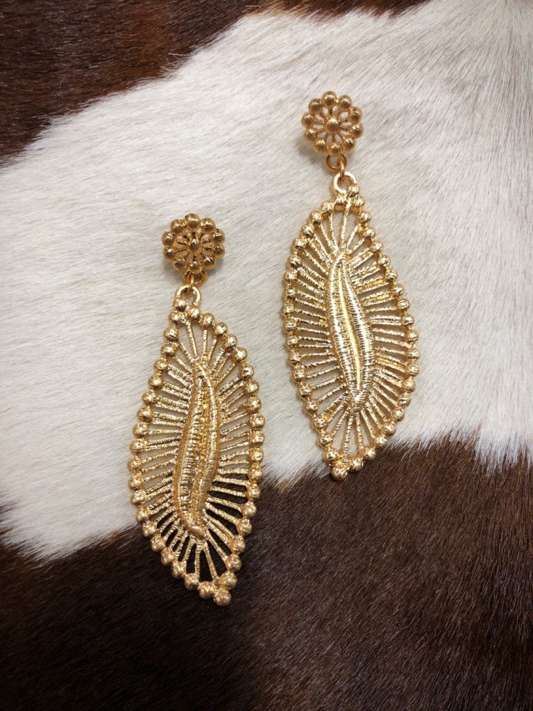 ” Stephanie ” Stylish Cut Out Feather Earrings ( Gold )