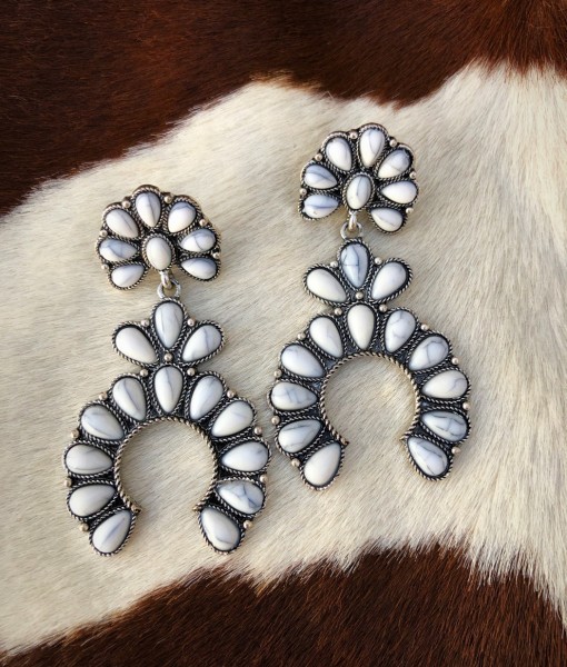 Small Western Squash Blossom Earrings ( White ) Ale Accessories