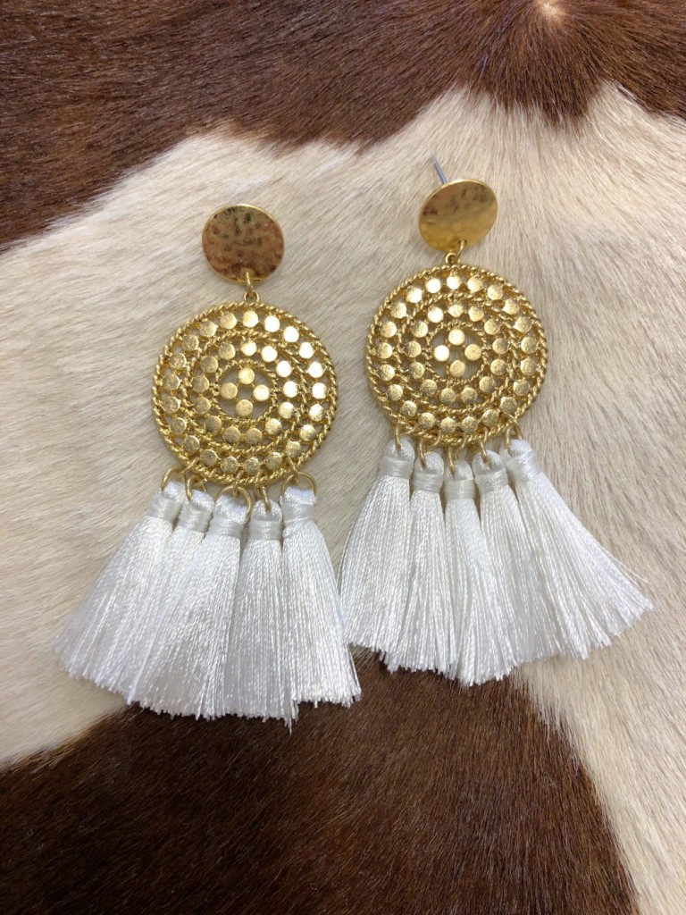 white tassel earrings