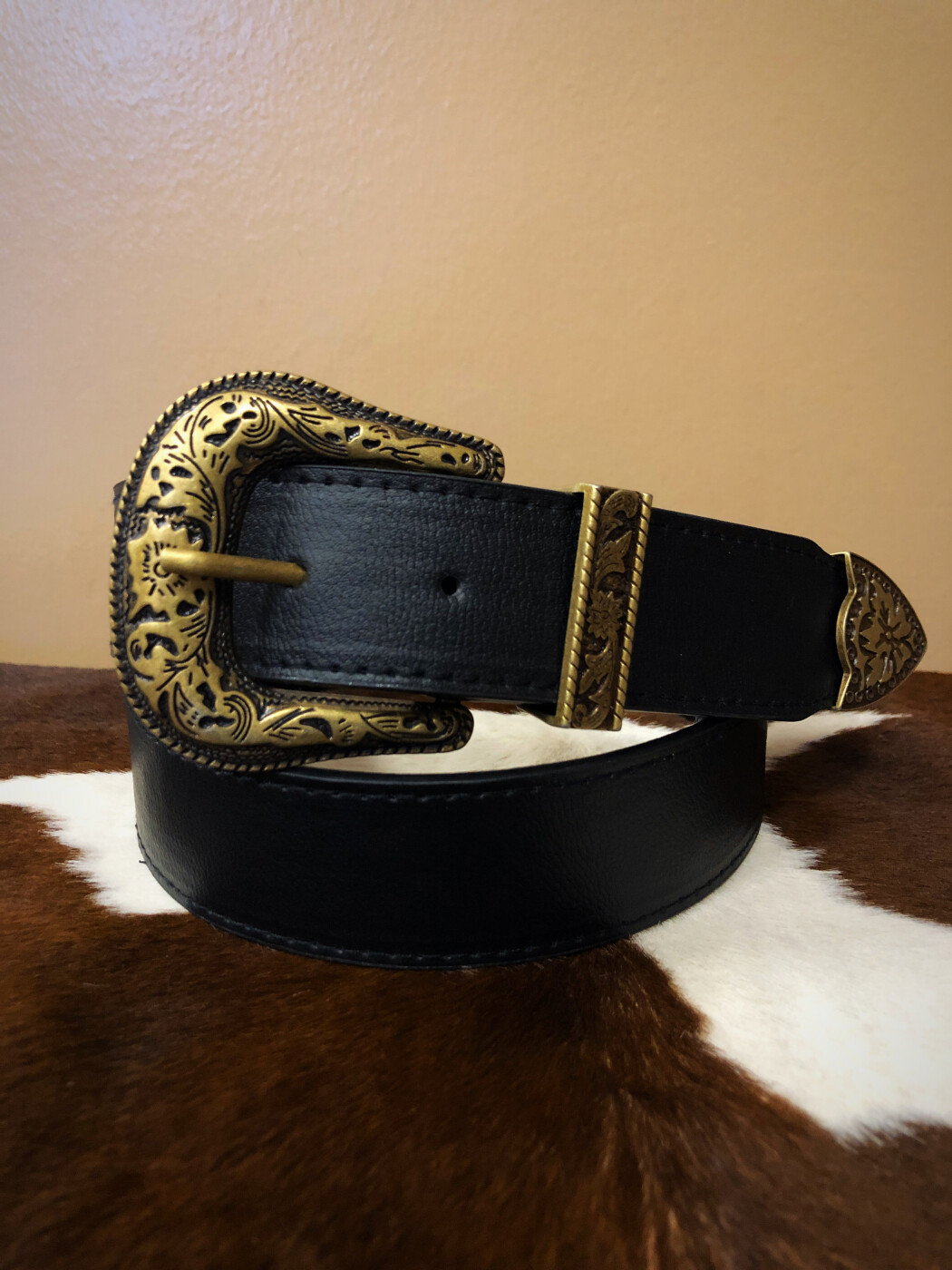 Leslie ” Western Style Belt ( Black / Antique Gold ) | Ale Accessories