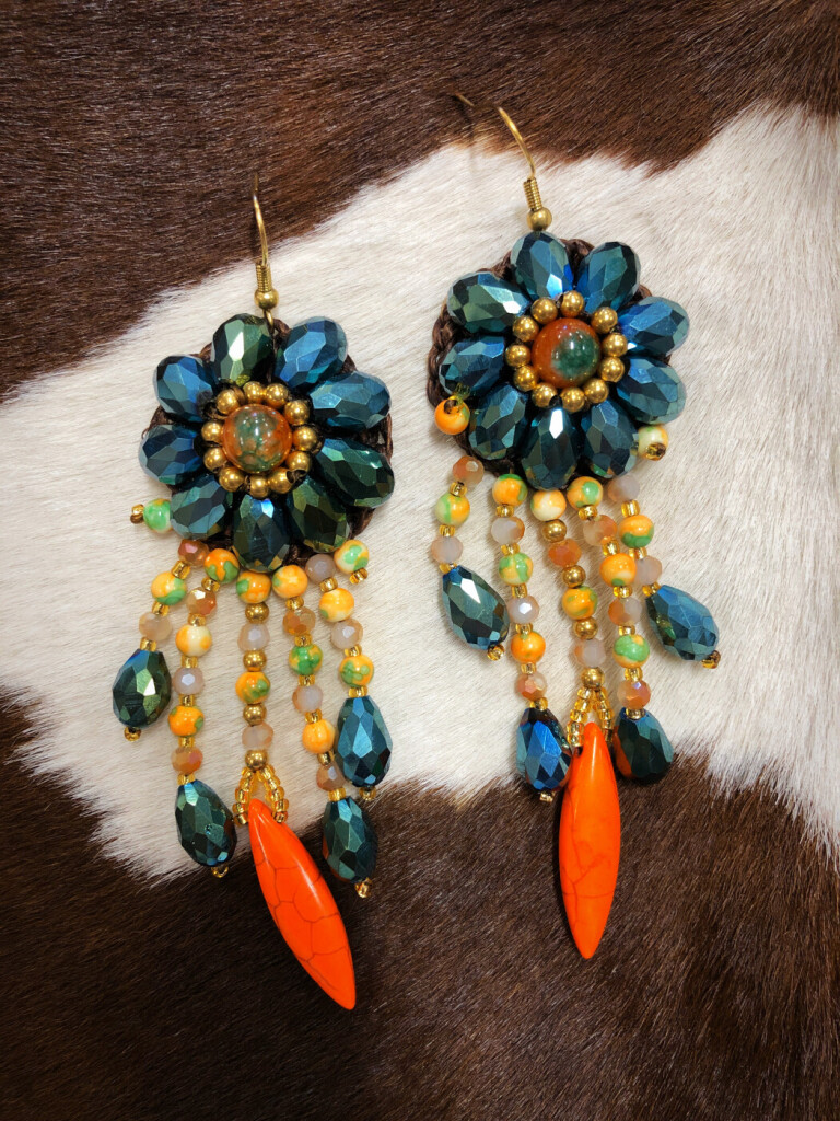 Crystal Flower Earrings ( Green )
