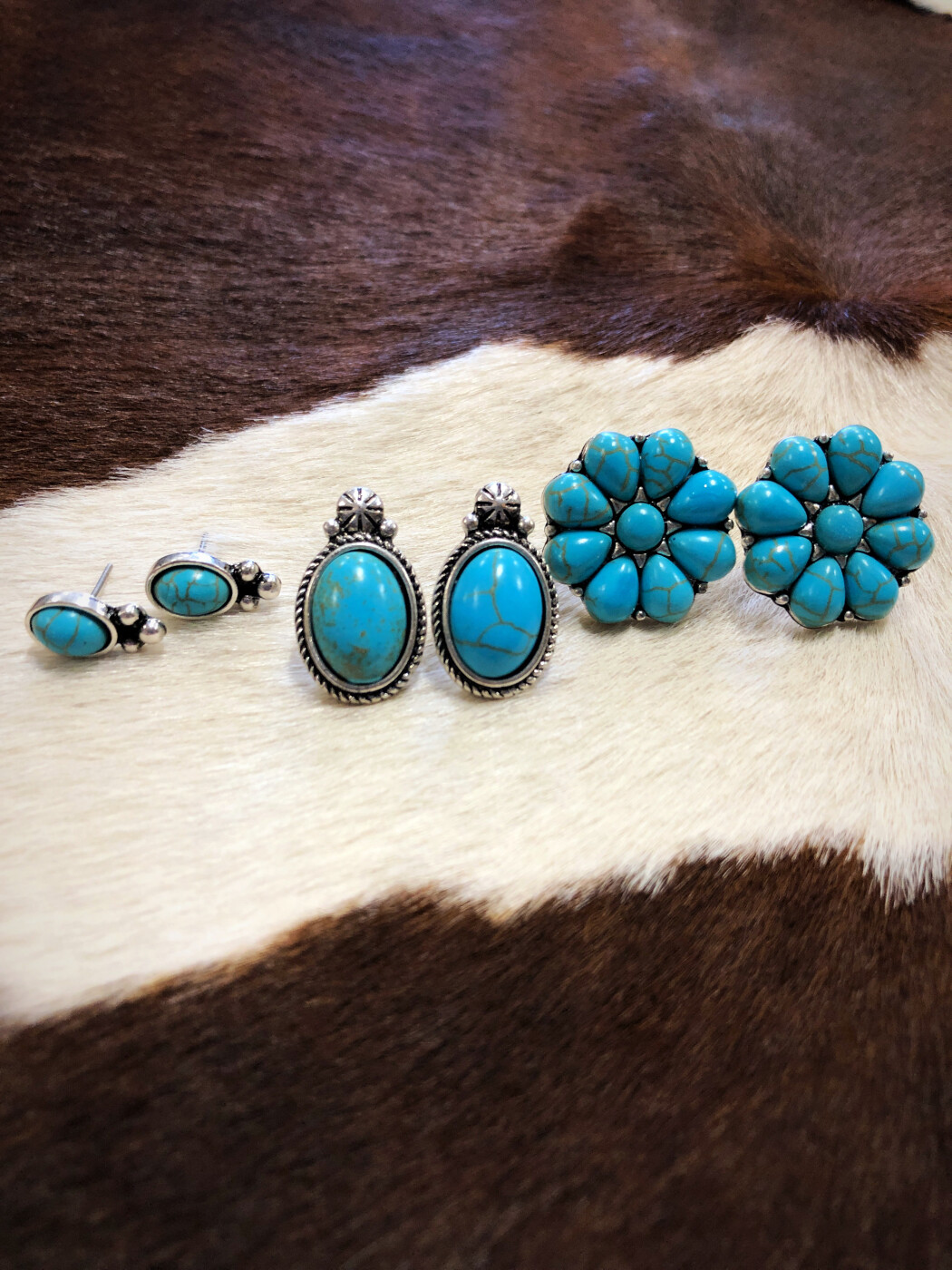 Yolanda â 3 Western Turquoise Earrings Set ( Turquoise / Silver ) â Ale Accessories