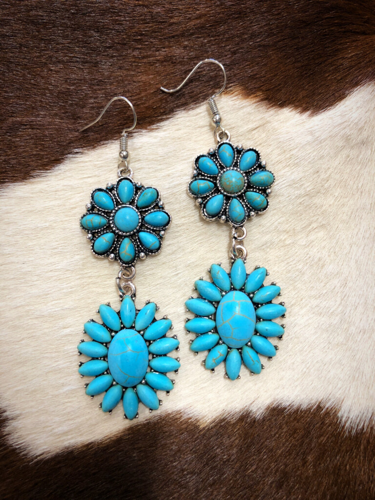 ” Marisol ” Double Turquoise Flower Earrings