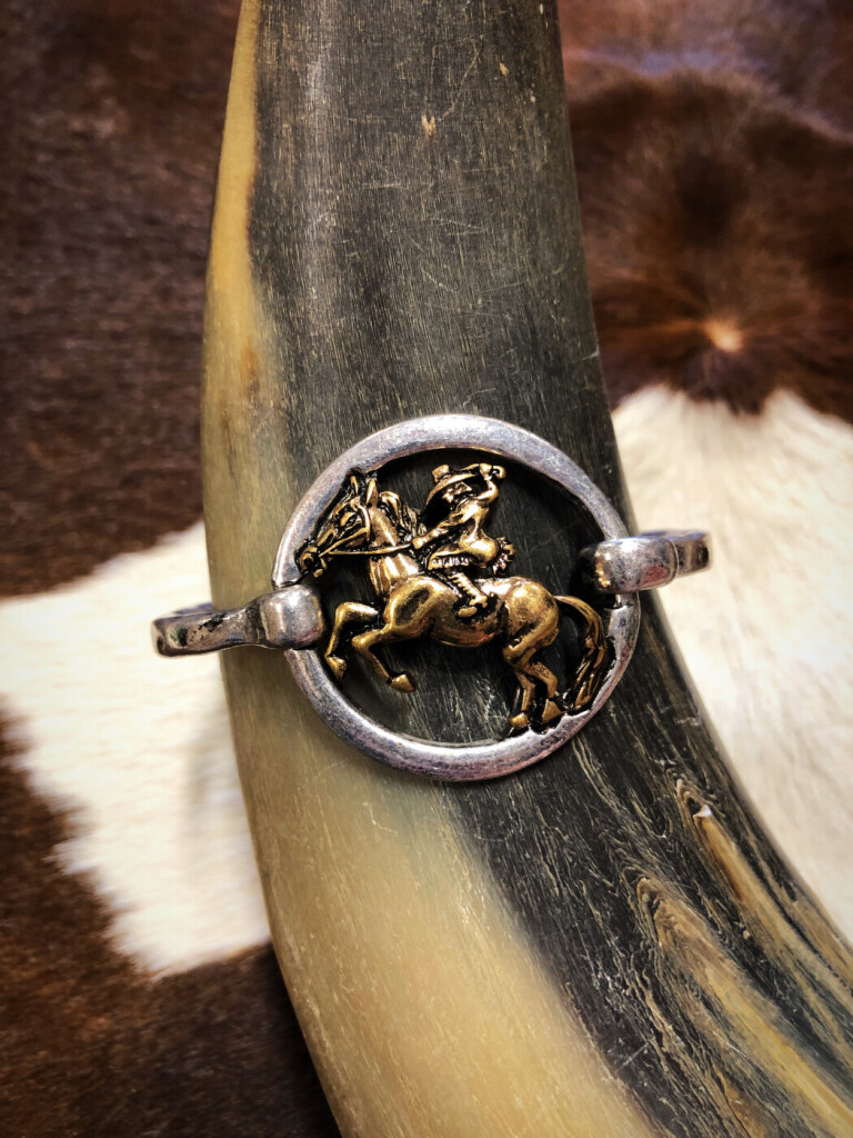 Hammered Riding Cowboy Western Bangle ( Two Tone )