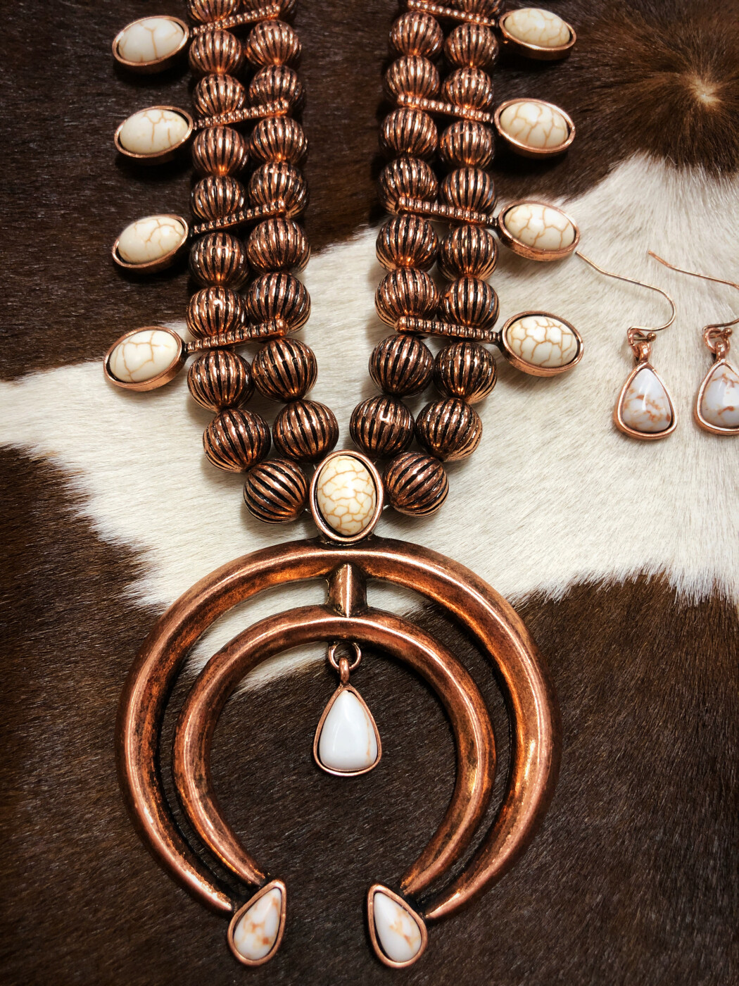 Faux Copper and Ivory Squash Blossom Necklace Western 