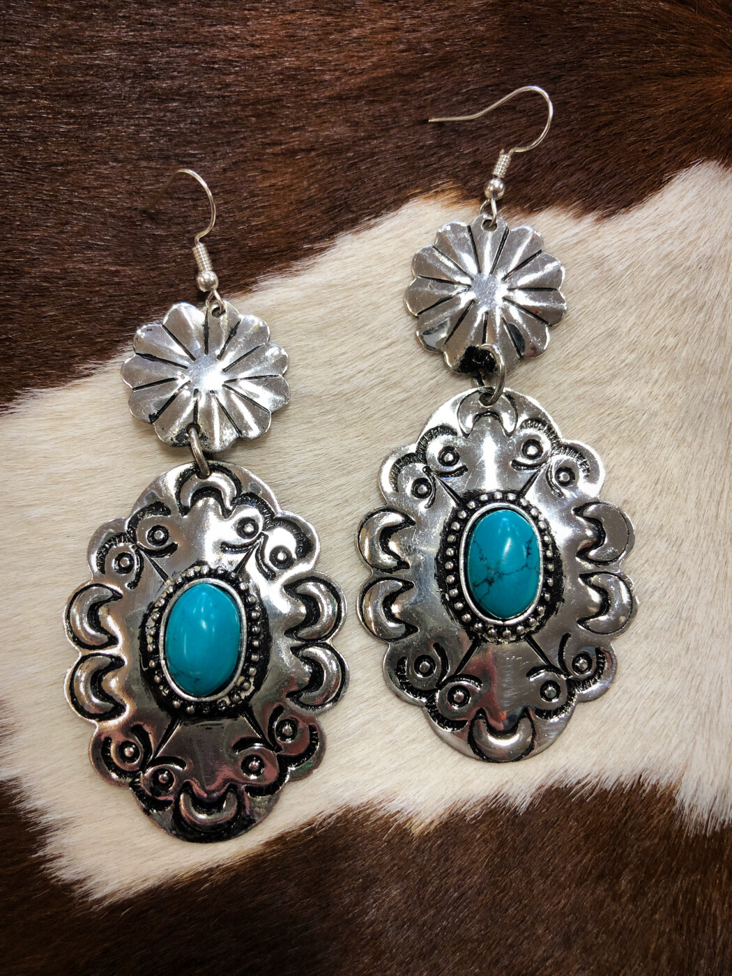 Samantha ” Western Hammered Style Earrings ( Silver / Turquoise ) – Ale ...