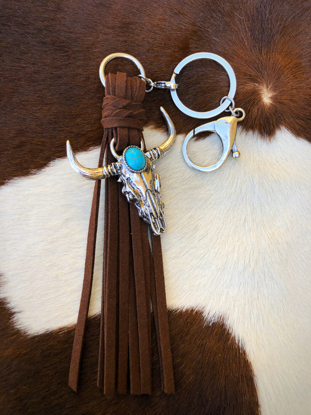 Boho Accessory Purse Charm Feather Keychain Western Keychain Copper Keychain with Turquoise Bead Strand and Leather Feathers