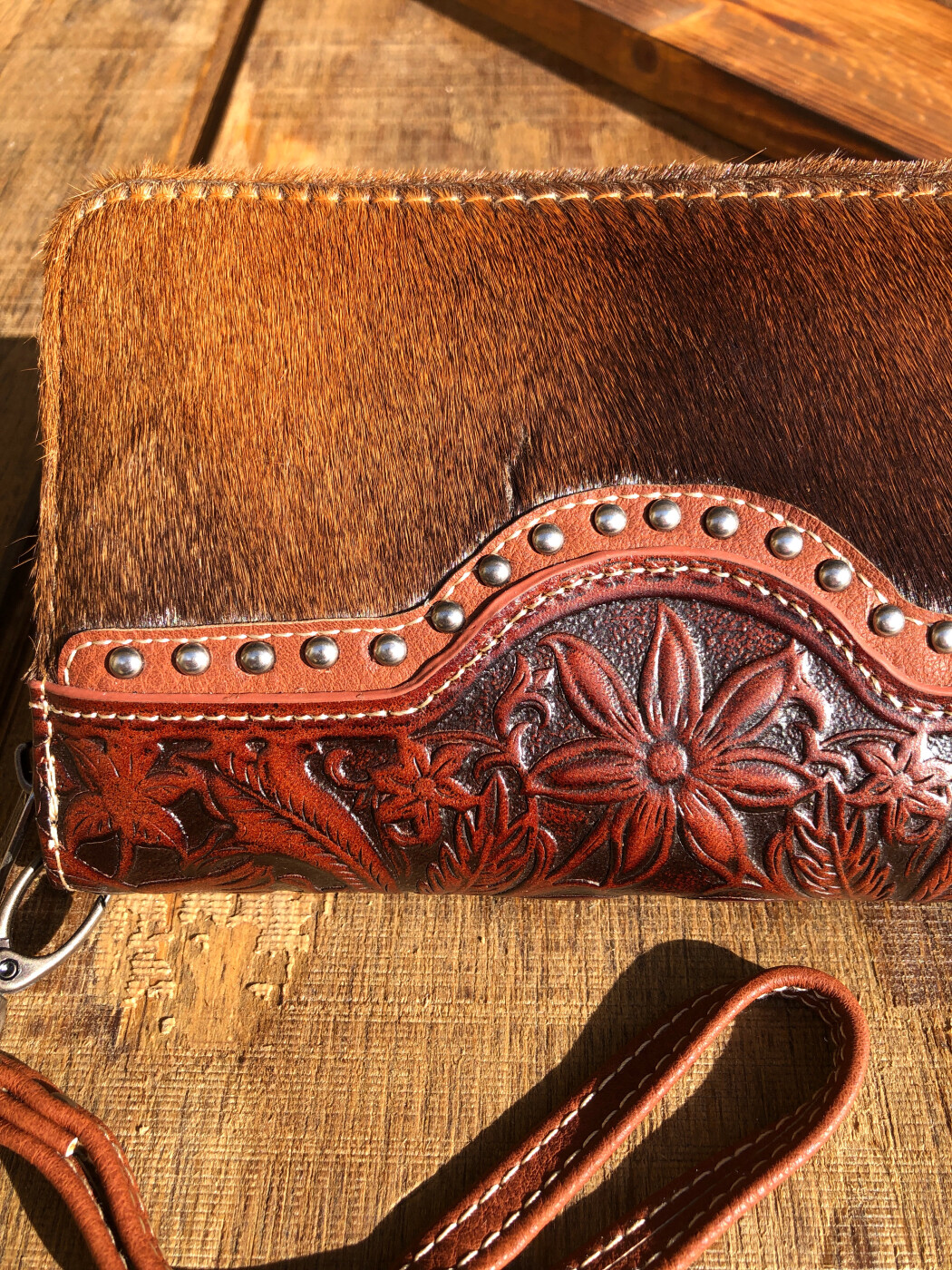 Trinity Ranch – Tooled & Hair-on Leather Wallet ( Brown ) | Ale Accessories