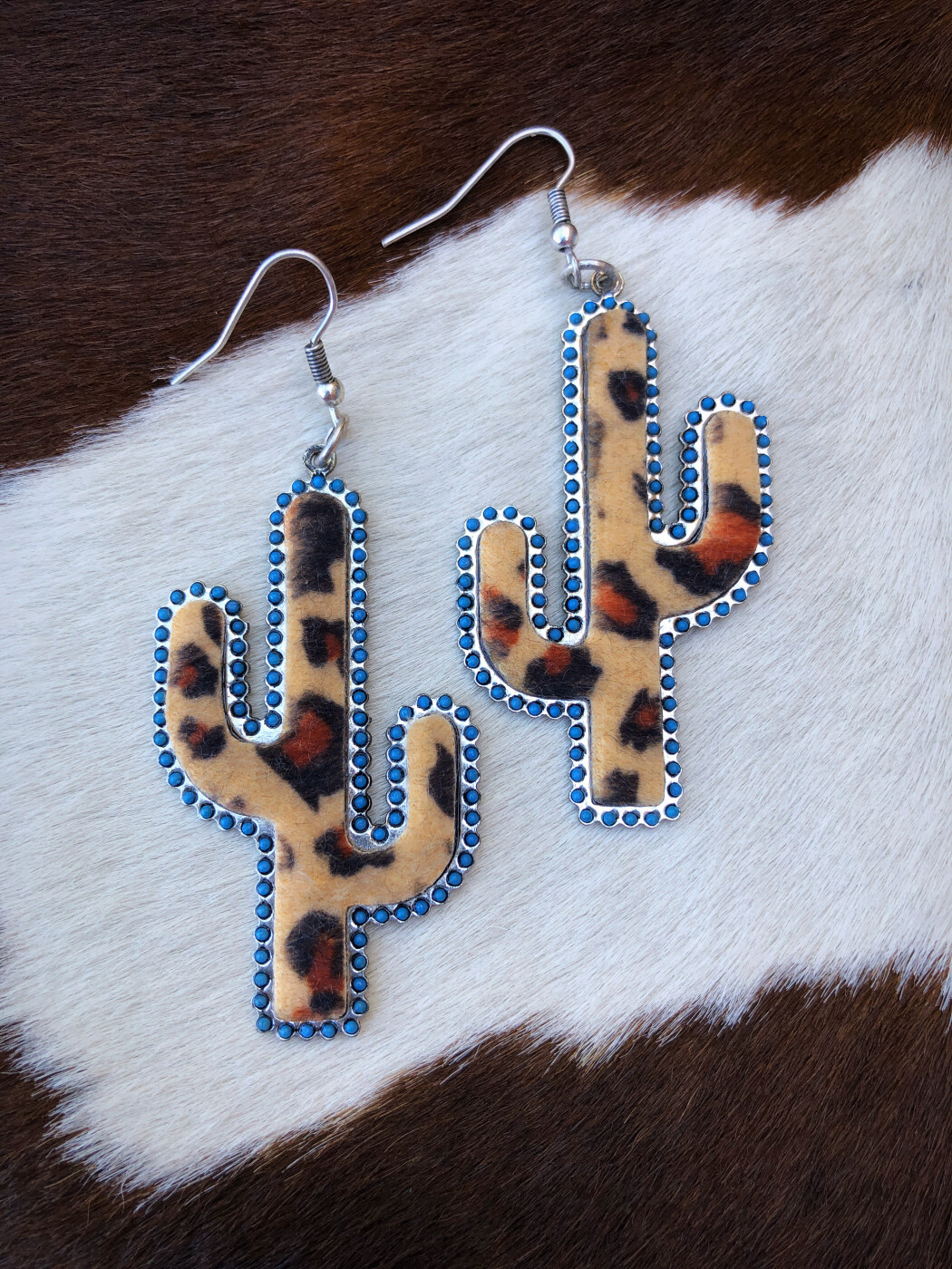 Cheetah Cactus Fish Hook Earrings ( Animal Print )