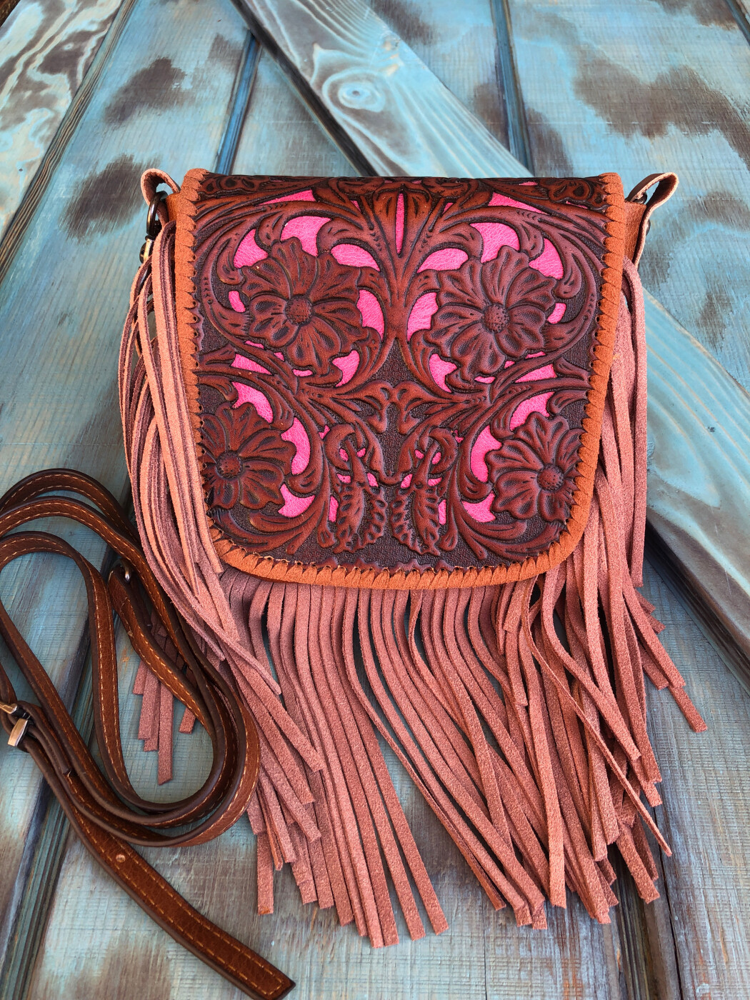 White Fringe Bohemian Tooled Leather Messenger Crossbody Bag Purse   Montana West, American Bling, Trinity Ranch Western Purses & Bags