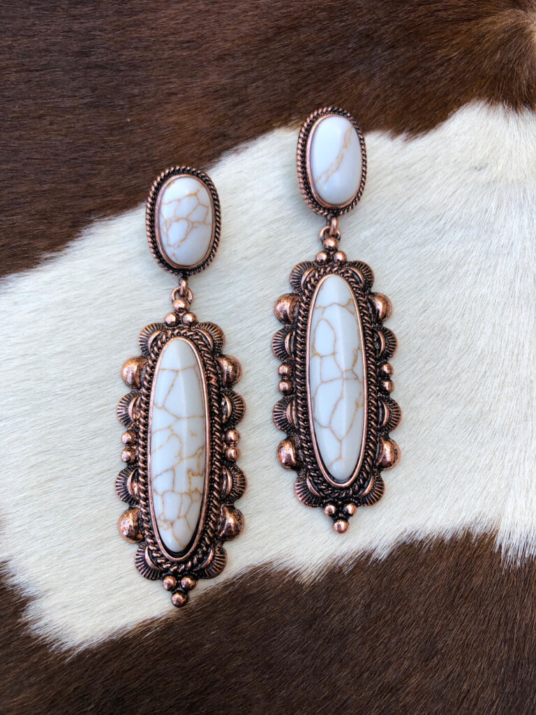 Marlowe ” Western Post Drop Earrings ( White / Copper ) Ale Accessories