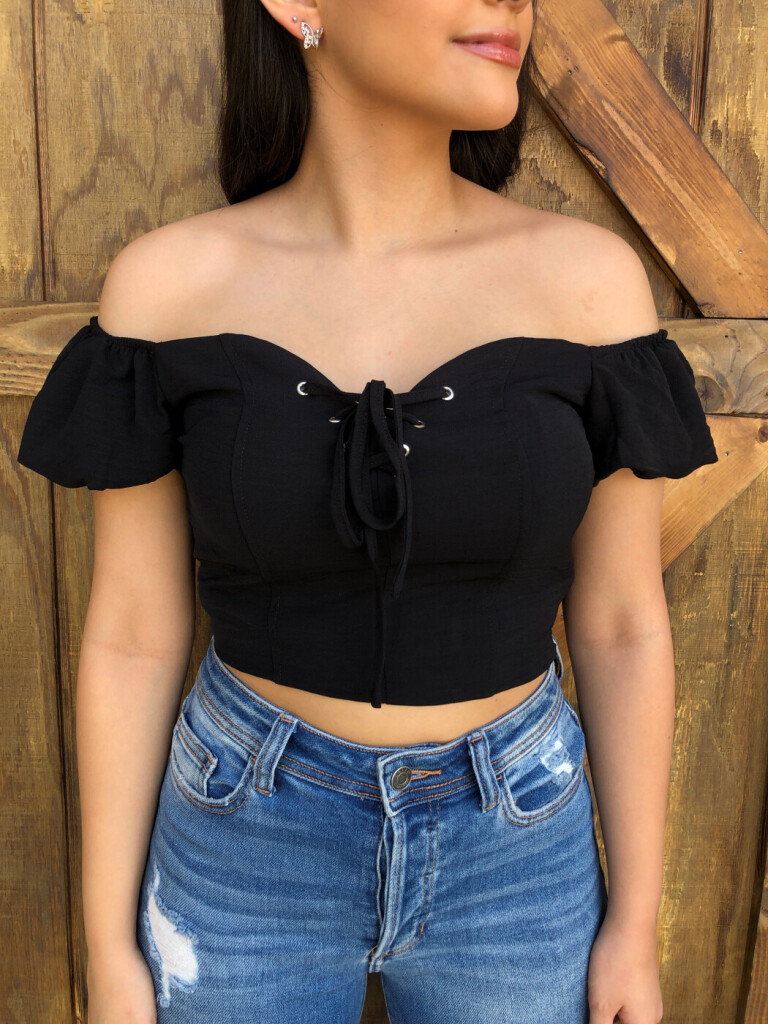 Jessica ” Lace – Up Off the Shoulder Top ( Black ) FINAL SALE – Ale ...