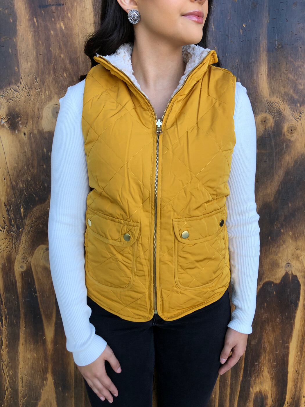 Joanna ” Reversible Quilted Padding Vest ( Mustard ) – Ale Accessories
