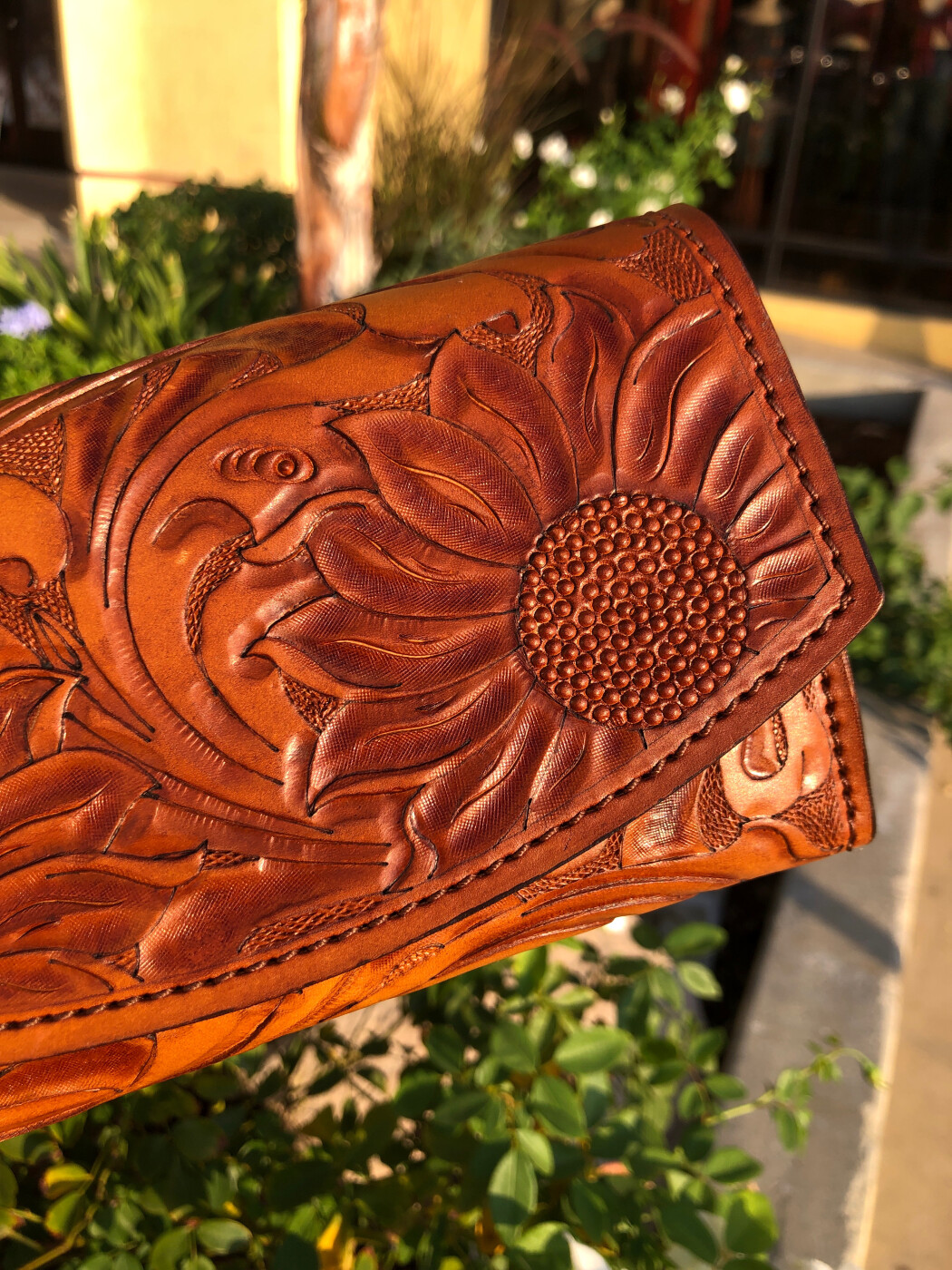 Leather tooled sunflower envelope fringe crossbody – Sassy Ranch