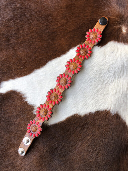 Sunflower  Leather Bracelet ( Red )