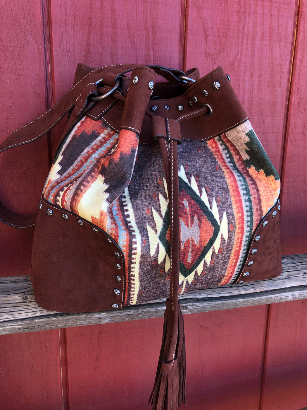 Blazin Roxx – ” Cindy ” Aztec Print Bucket Bag ( Brown ) – Ale Accessories