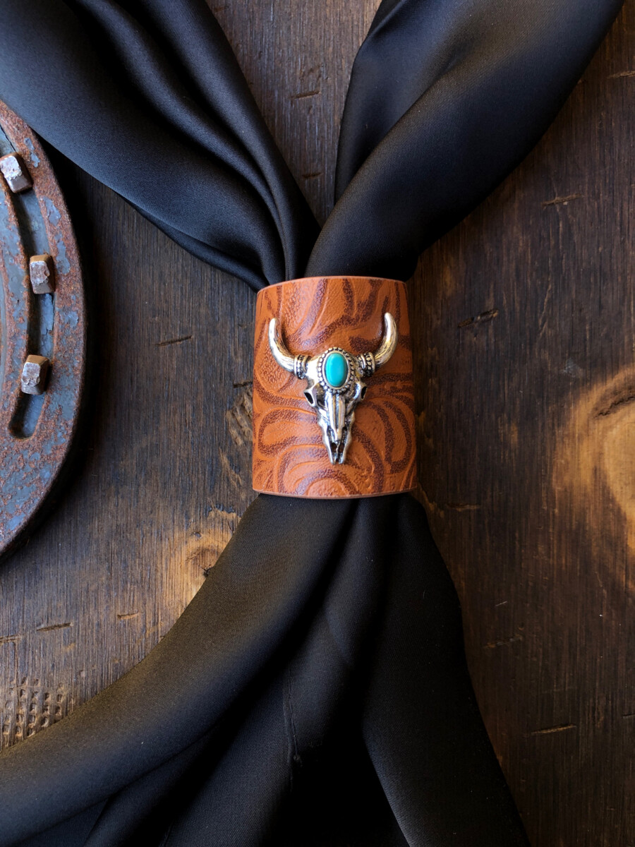 Turquoise Bull Faux Leather Scarf Ring ( Brown ) – Ale Accessories