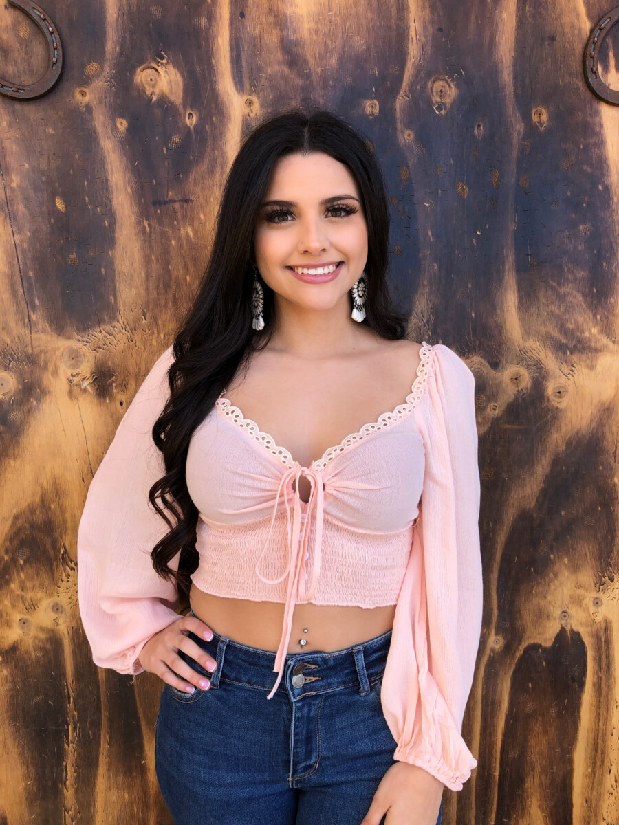 Kasey ” Laced Smocked Crop Top ( Light Pink ) – Ale Accessories