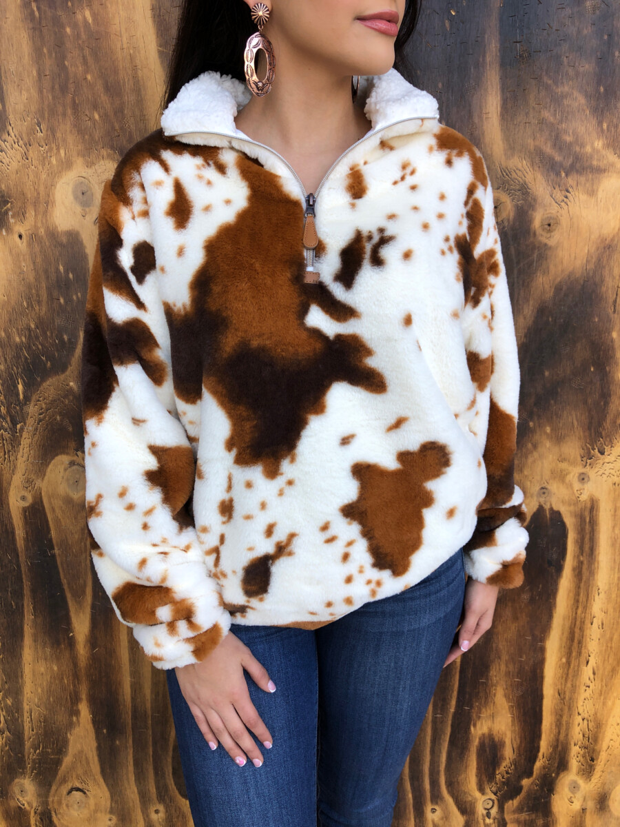 brown cow print sweater