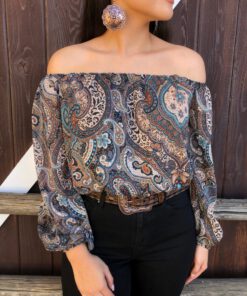 Off Shoulder Jumpsuit - Buy Paisley Print Jumpsuit With Sleeve