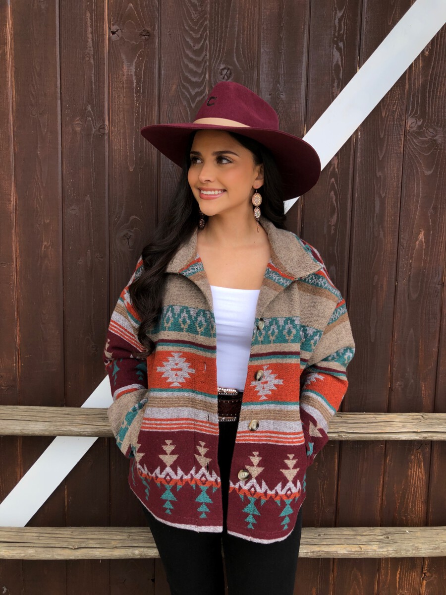 Ranch Girl ” Aztec Jacket ( Burgundy ) – Ale Accessories