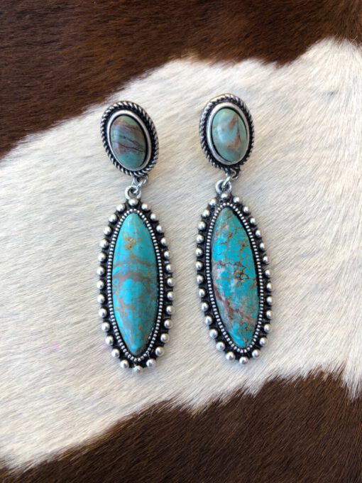 “Jazette. ” Western Natural Stone Earrings ( Turquoise ) – Ale Accessories