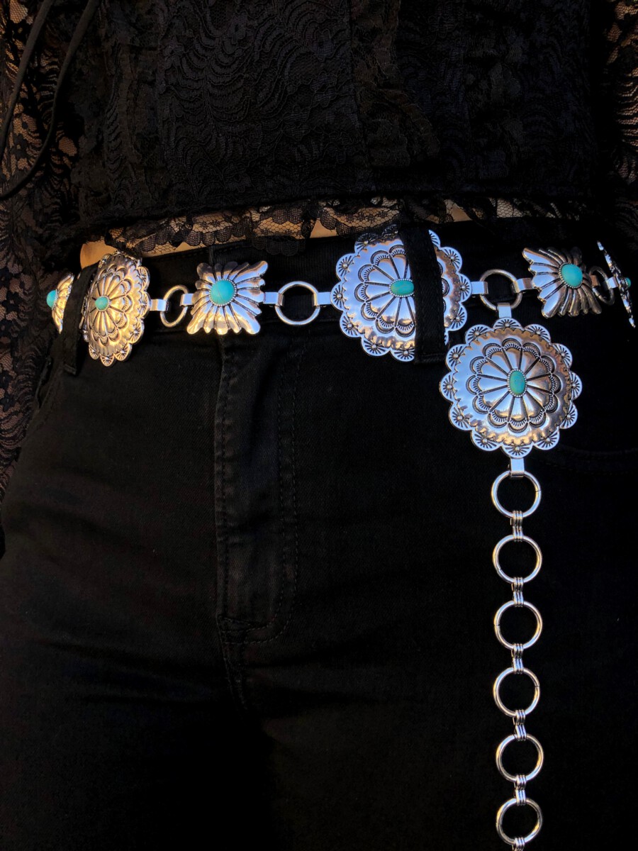 Amber ” Western Concho Chain Belt ( Silver / TQ ) – Ale Accessories
