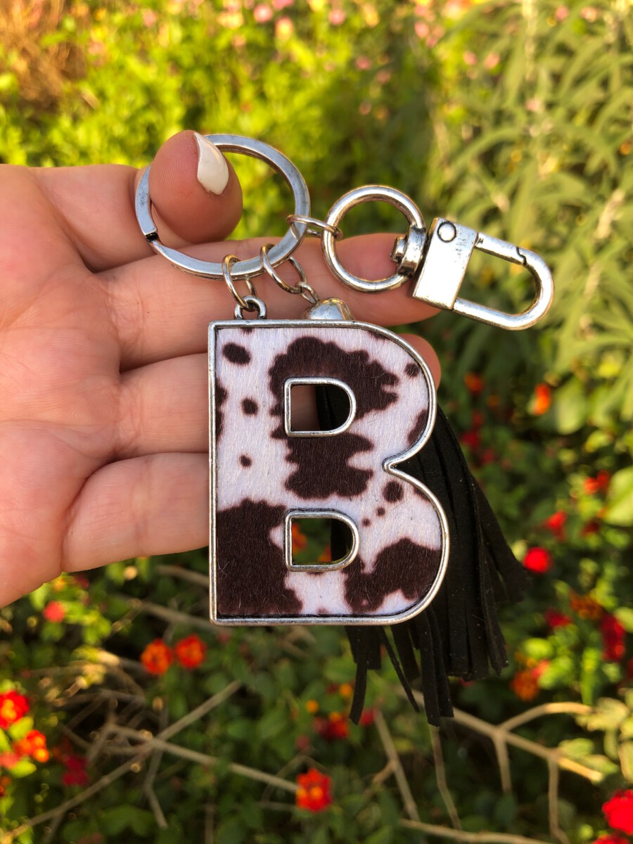 Western Block Initial 'B' Leather Keychain