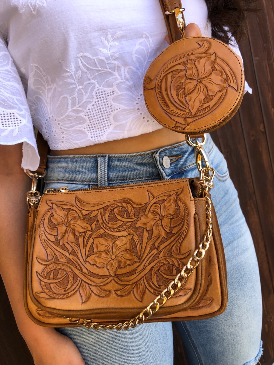 Western Style Tooled Leather Floral Women Conceal Carry Purse Buckle  Handbags Country Shoulder Bags Wallet Set Brown Handbags Amazoncom