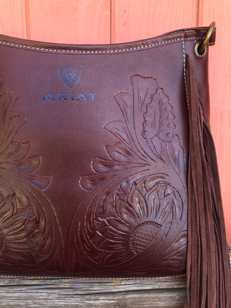 ARIAT-” Victoria ” Floral Tooling and Fringe Concealed Carry Crossbody Bag  ( Brown ) (Copy) – Ale Accessories
