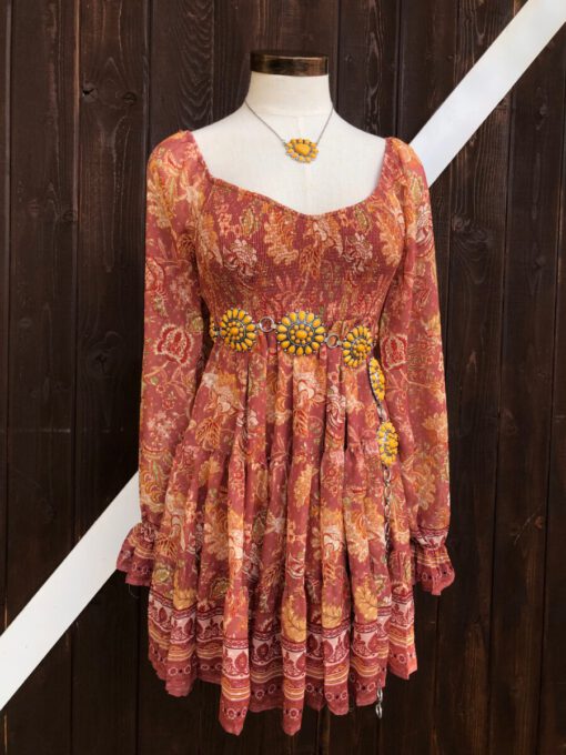 Bexley ” Smocked Floral Dress ( Rust ) Ale Accessories