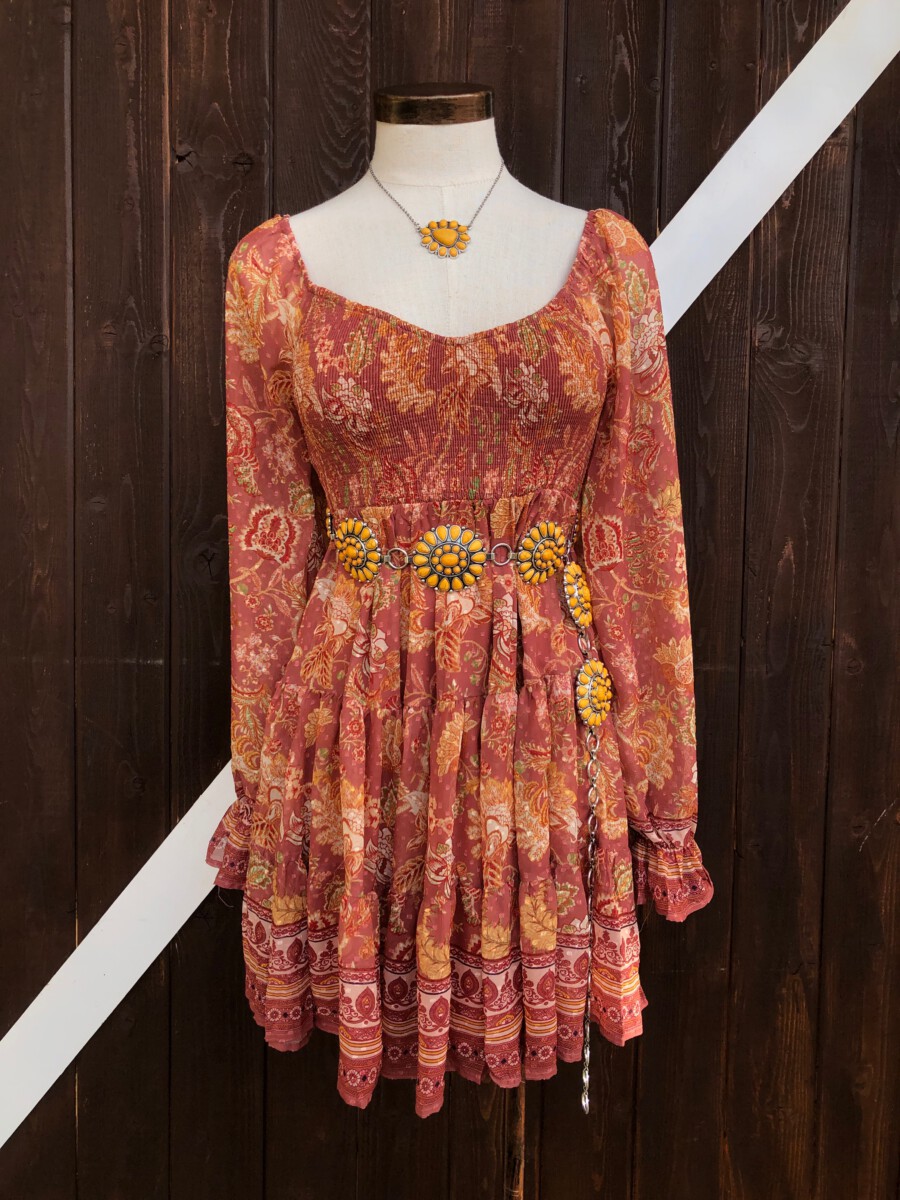 Bexley ” Smocked Floral Dress ( Rust ) Ale Accessories