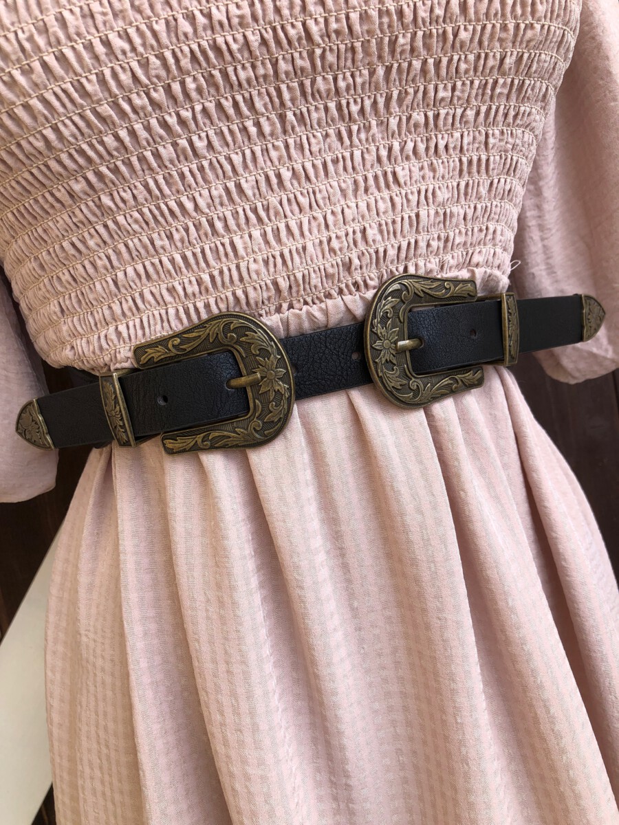 Black Double Buckle Stretch Waist Belt