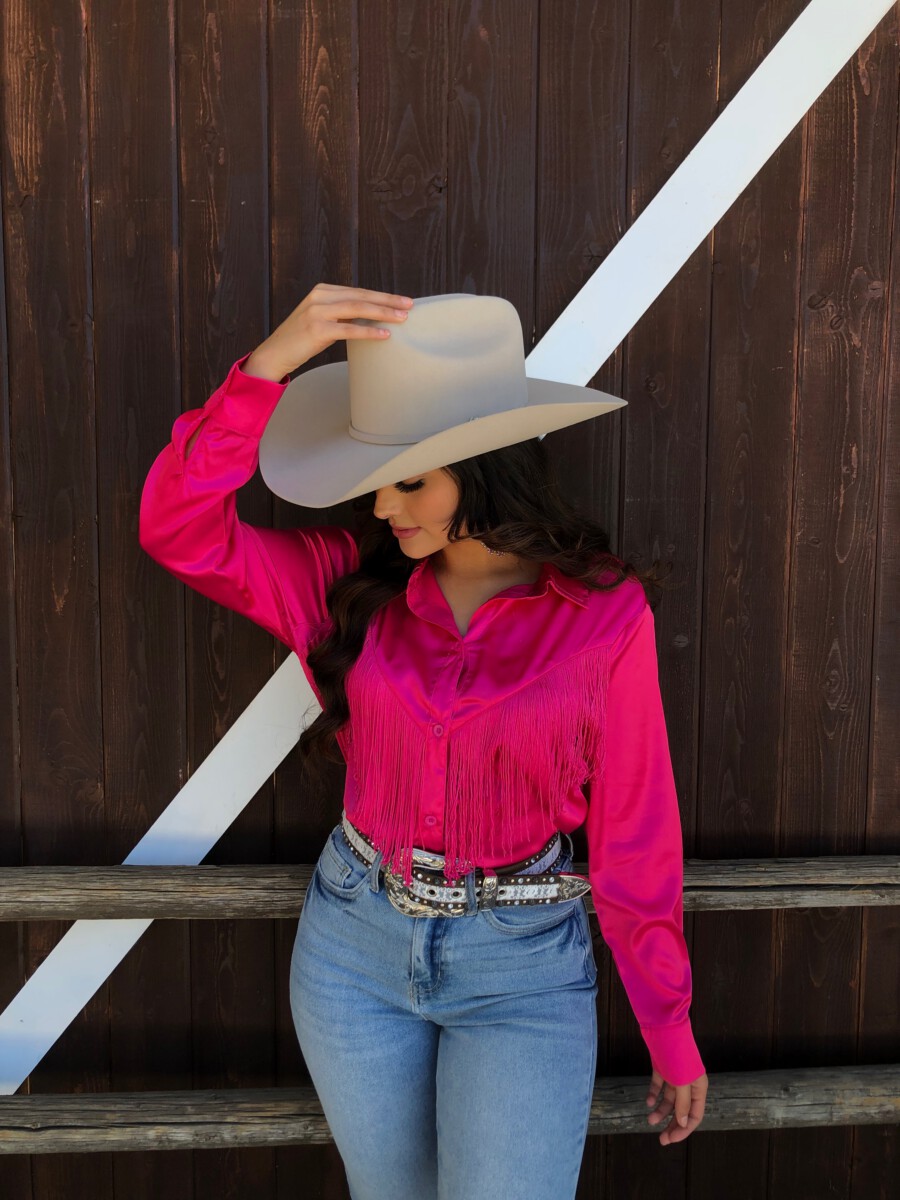 Daniela ” Button Up Fringe Top ( Hot Pink ) – Ale Accessories
