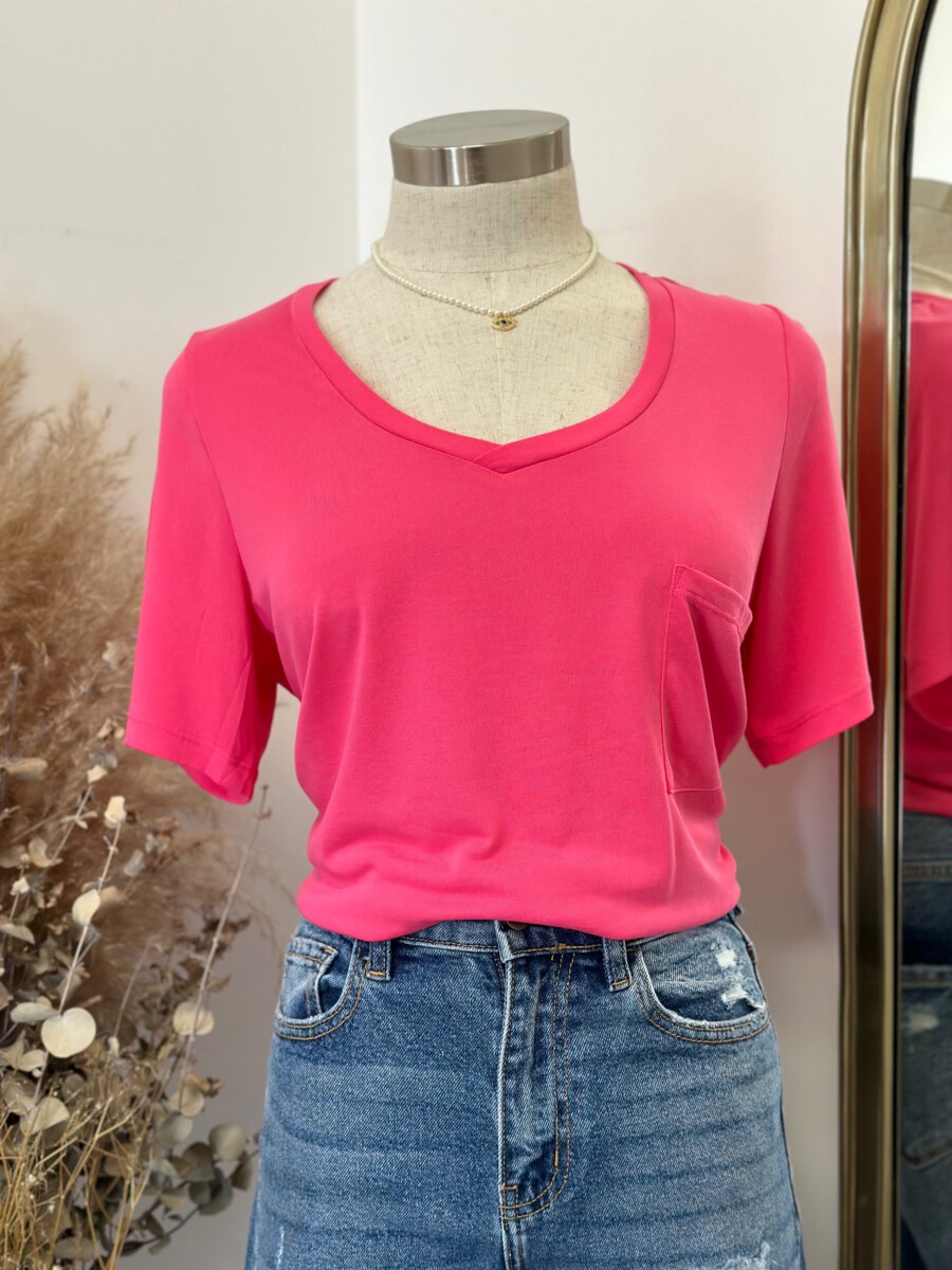 Neon Pink V Neck Short Sleeve Knit Top