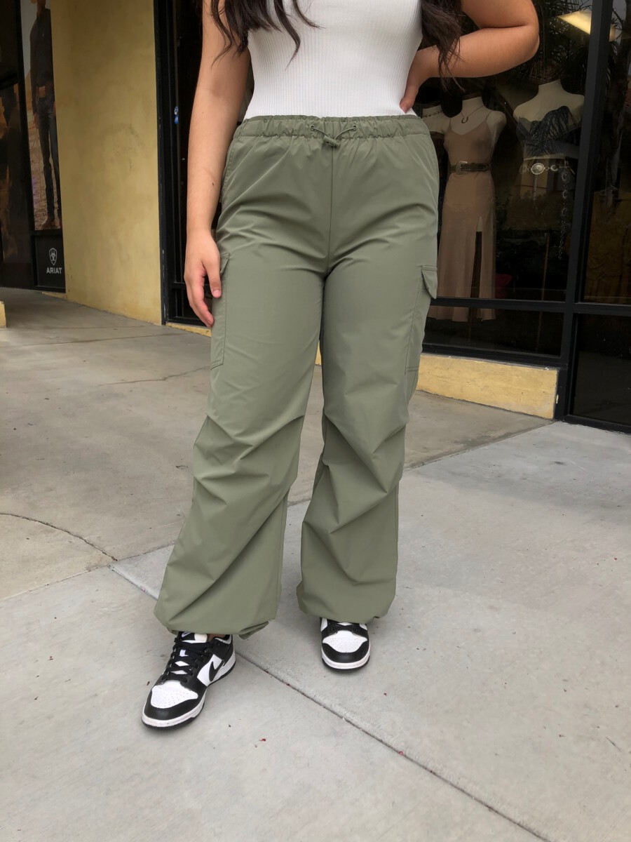 Olive Green Cargo Parachute Pants
