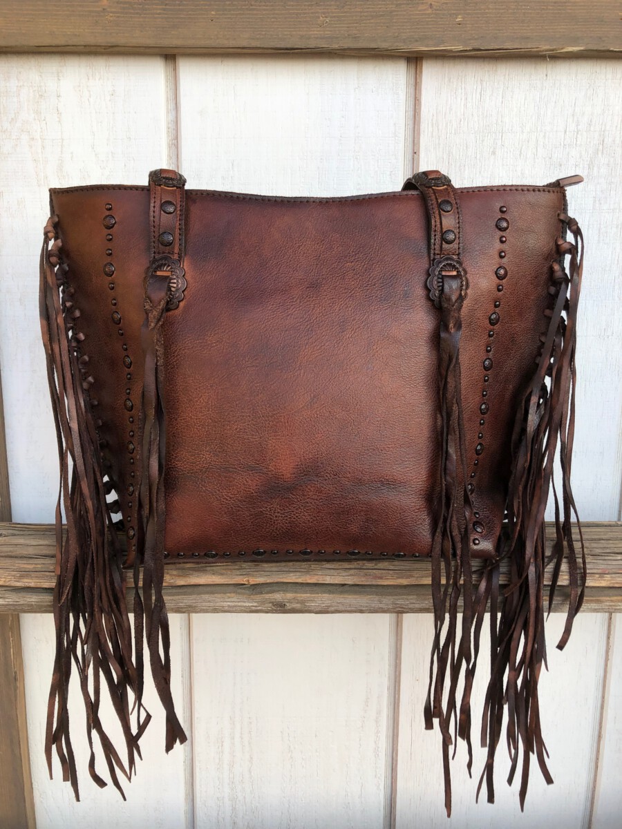 Pecos Tan Hide Leather Tooled Fringe Large Crossbody Bag – Cowgirl Barn &  Tack